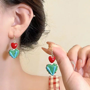 DAIIIBABYYY  -  Y2K Color Matching Love Heart Dangle Earrings for Women Girls Sweet Retro Peach Heart Stud Earrings Fashion Jewelry Party Gifts
